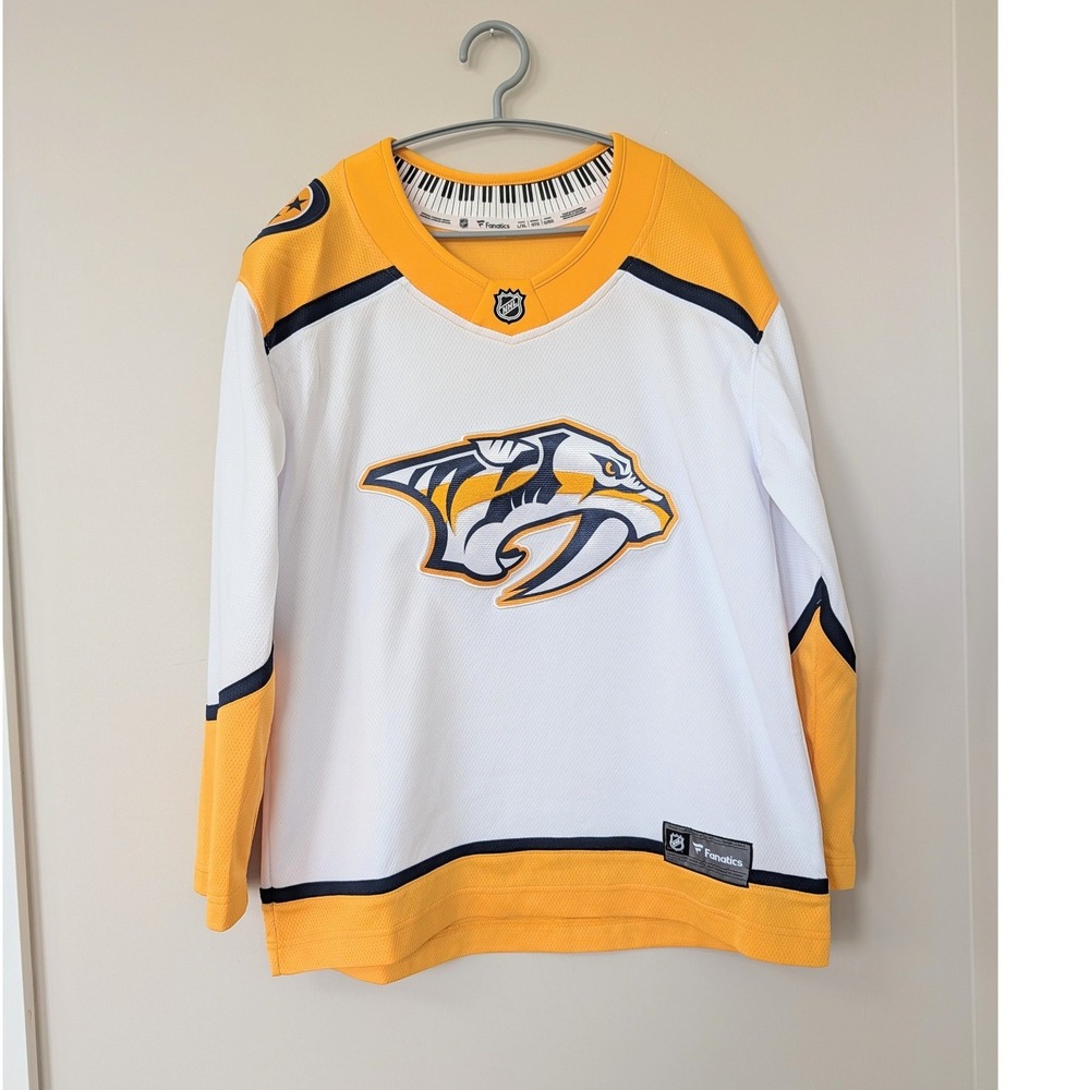 Fanatics Nashville Predators‎ NHL Youth L/XL Hockey Jersey White Yellow 879Y